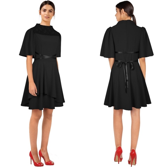 Lace Collar Layer Panel Cocktail Dress - Picture 3 of 5